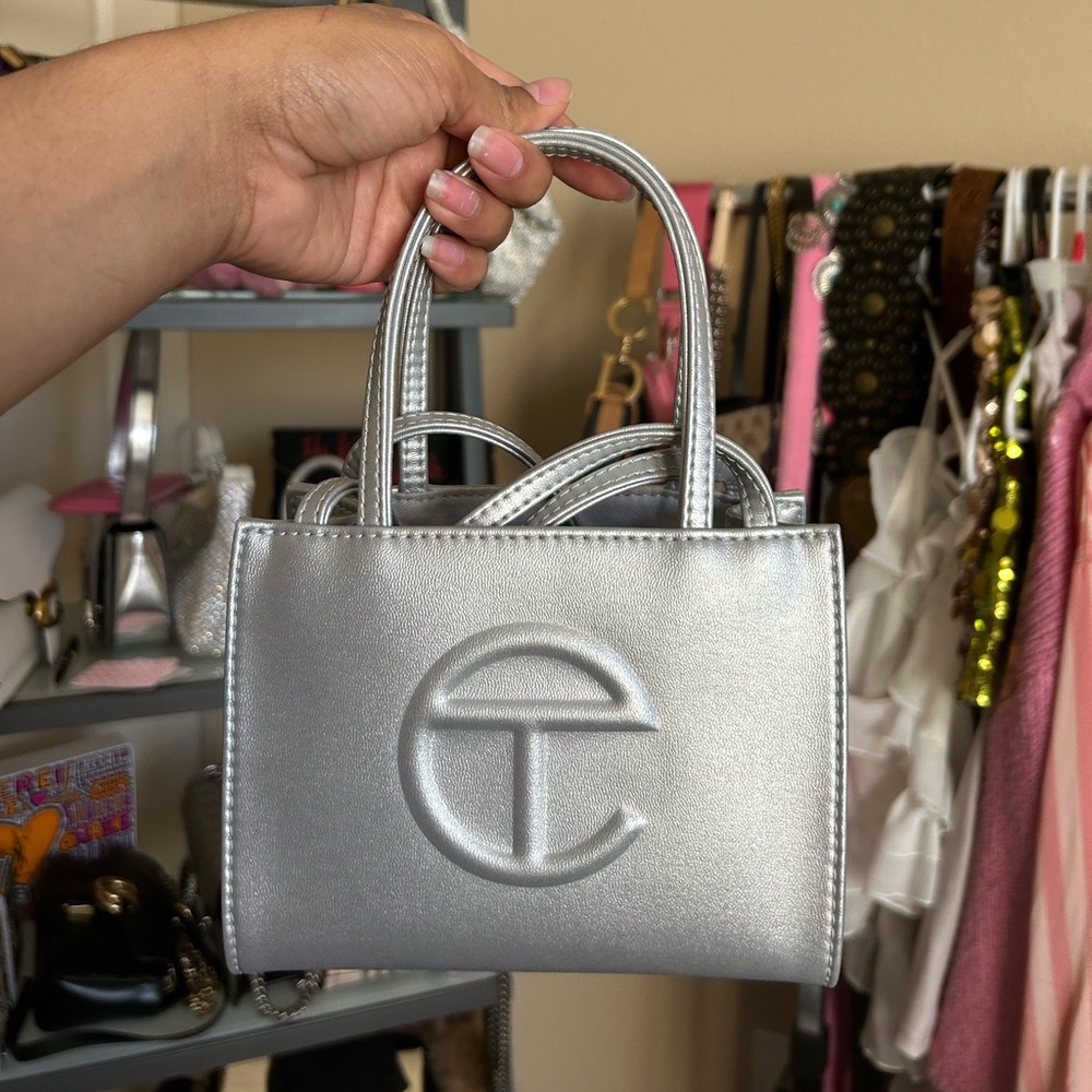 Telfar Silver Mini Bag with Geometric Design